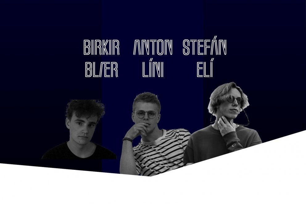 Anton Líni, Birkir Blær og Stefán Elí saman á tónleikum.