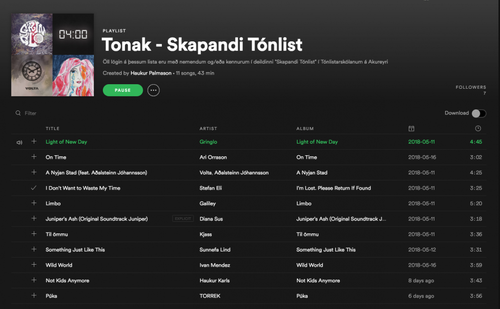 Spotify playlisti fyrir skapandi tónlist