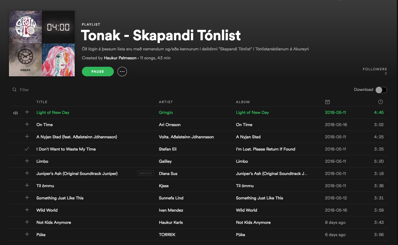 Skapandi tónlist frá Tónlistarskólanum á Akureyri á Spotify